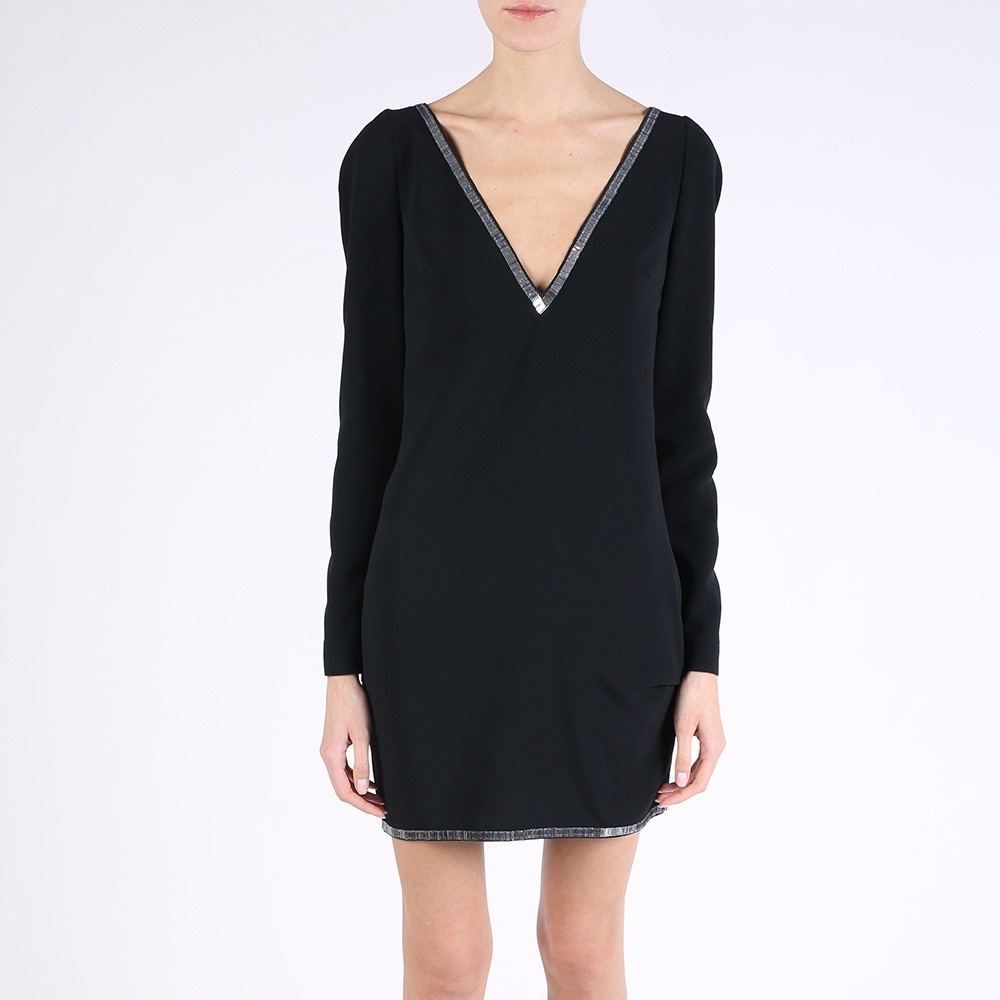 DSQUARED2 Black Sequined Deep V Long Sleeve Dress size 44 M 8